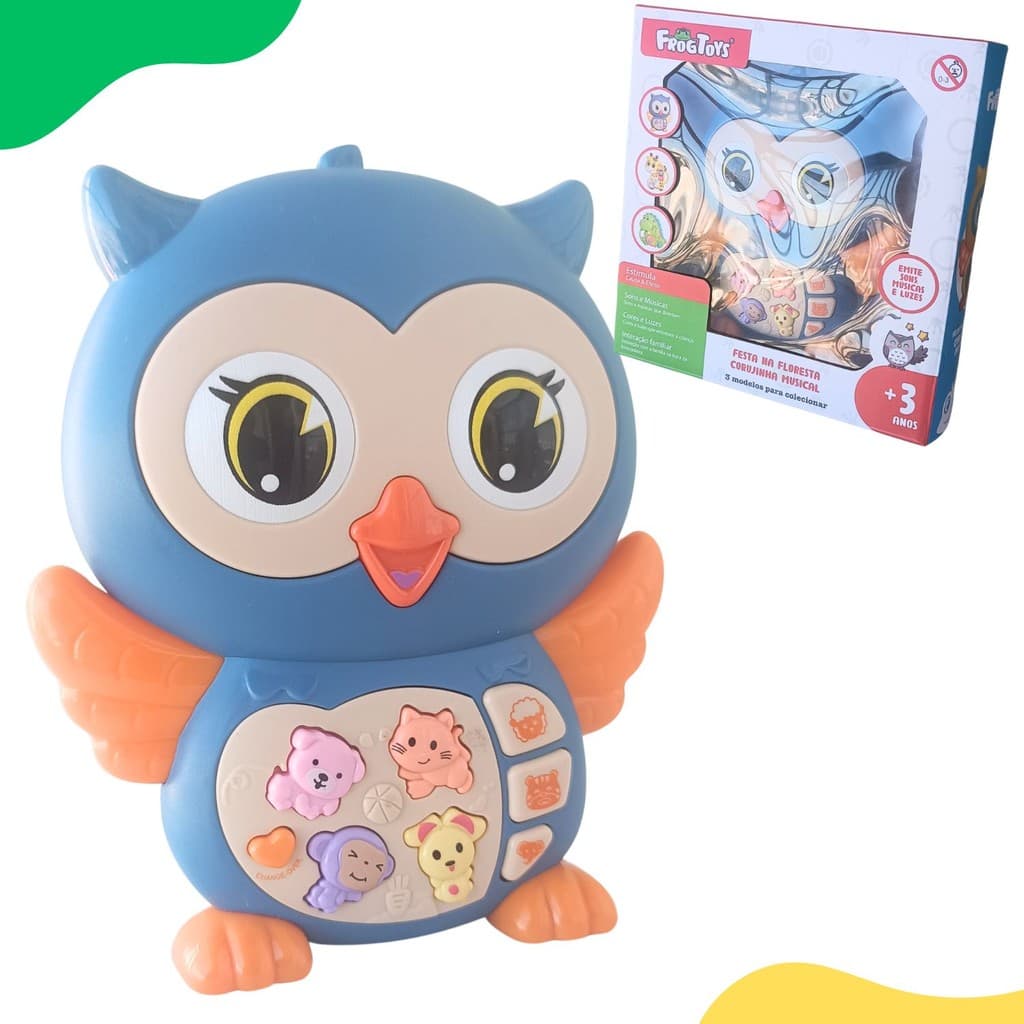 Corujinha Educativo Brinquedo Musical Emite Som Músicas e Luzes Frog Toys