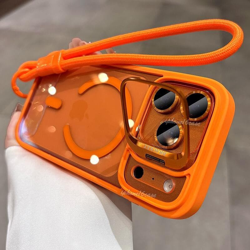 Capa Magnética De Suporte De Metal Com Cordão Para iPhone 17 16 15 14 13 Pro Max Proteção De Lente Integrada