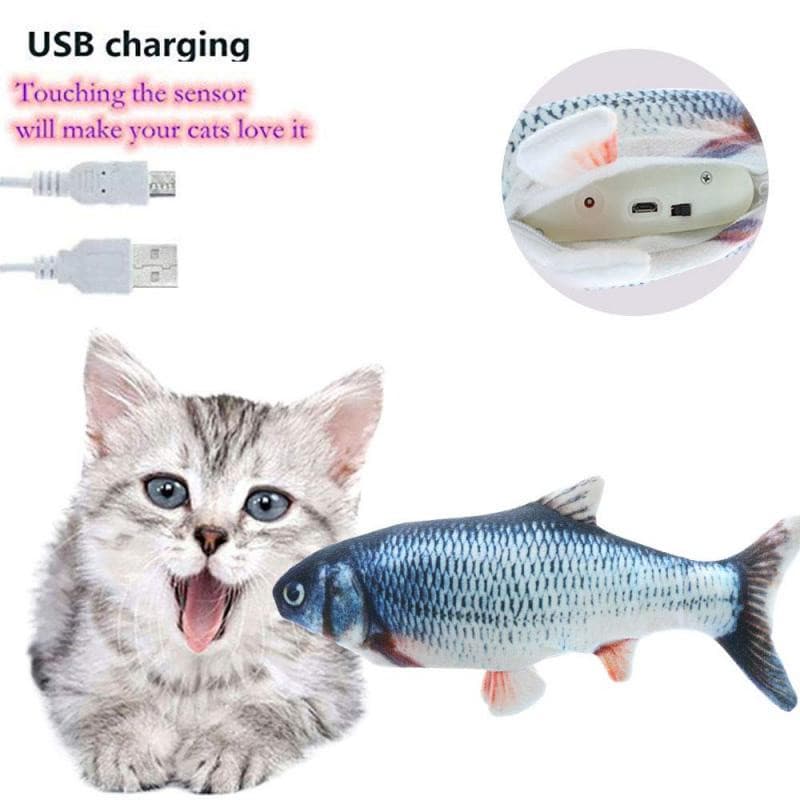 Brinquedo para Gato em Forma de Peixe com Carregador USB, Brinquedo Interativo Elétrico para Gato, Brinquedo Realista pa