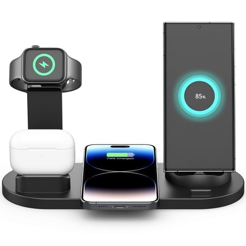 Carregador Indução Dock 4 Em1 Compatível iPhone AirPods e Appel Watch seire 1 Ate Samsung