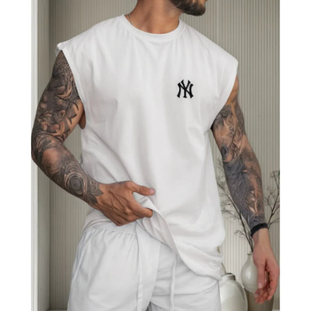 Camiseta Regata Masculina Oversized NY Estilosa Academia Treino