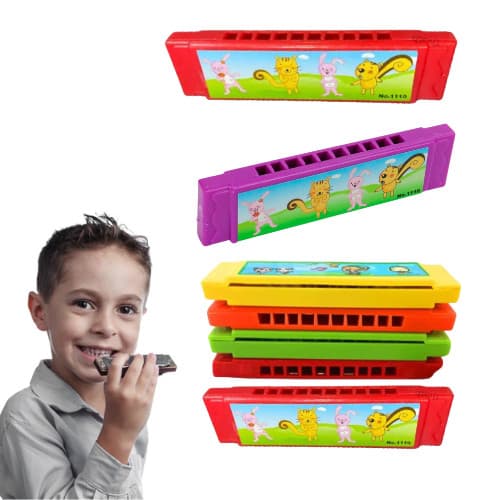 Kit 280 Gaita Infantil Iniciantes Brinquedo Sopro Educacional Prenda Desenho Boca Instrumento Musical