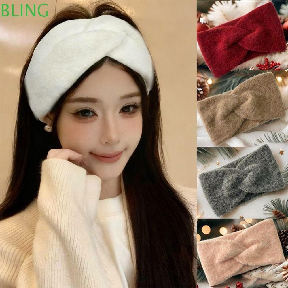 Faixa De Cabelo Quente BLING , Cabeça De Inverno De Tricô De Lã Antiderrapante , Envoltório Elástico Cruzado Com Nó