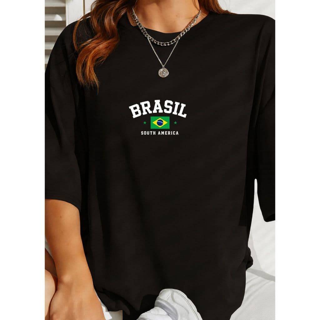 Camiseta Brasil Feminina – Estampa Bandeira do Brasil • South America • Algodão Casual