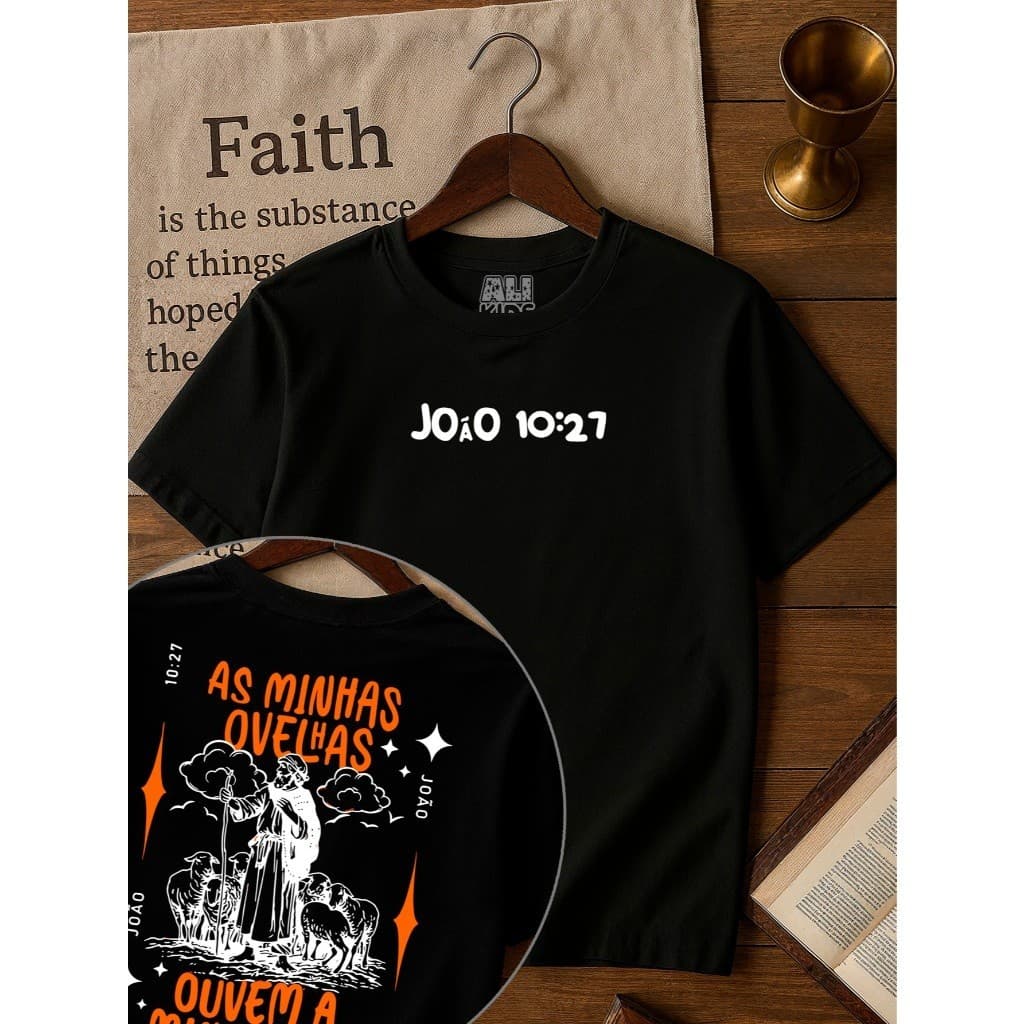 Camiseta 100% Algodão Gospel Juvenil e Infantil Menino Menina 2 ao 16 anos João 10:27