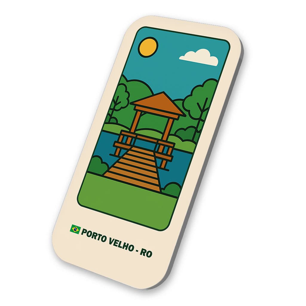 Imã Geladeira Souvenir Porto Velho Rondônia Brasil Coleção Pontos Turísticos do Brasil em Metal 3x6cm