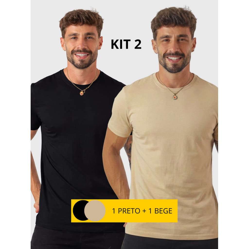 Kit 2 Camisetas Básica Masculina Malha Peruana Lisa Premium Algodão Peruano Elastano Camiseta