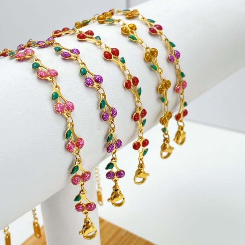Nova Moda Titânio Cereja Pulseira De Aço Inoxidável Corrente Luz Luxo High-end Não Desbotamento Aniversário Presente Nat
