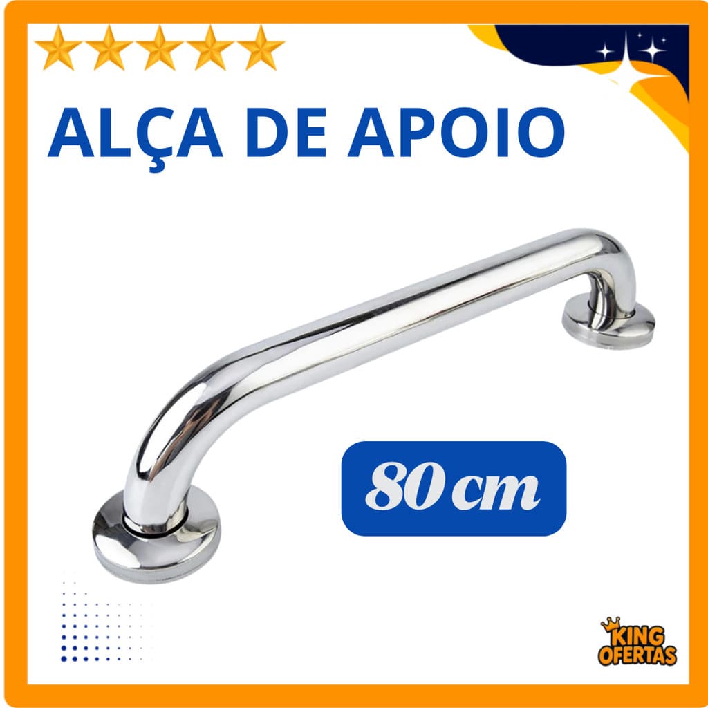 Alça de Apoio de 80cm para Idosos, Deficientes, Convalescentes - Aço Inox e Alumínio Até 110kg