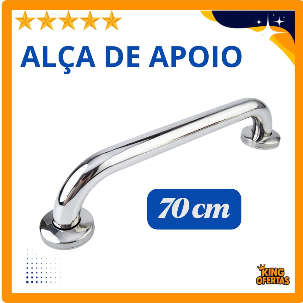 Alça de Apoio de 70cm para Idosos, Deficientes, Convalescentes - Aço Inox e Alumínio Até 110kg