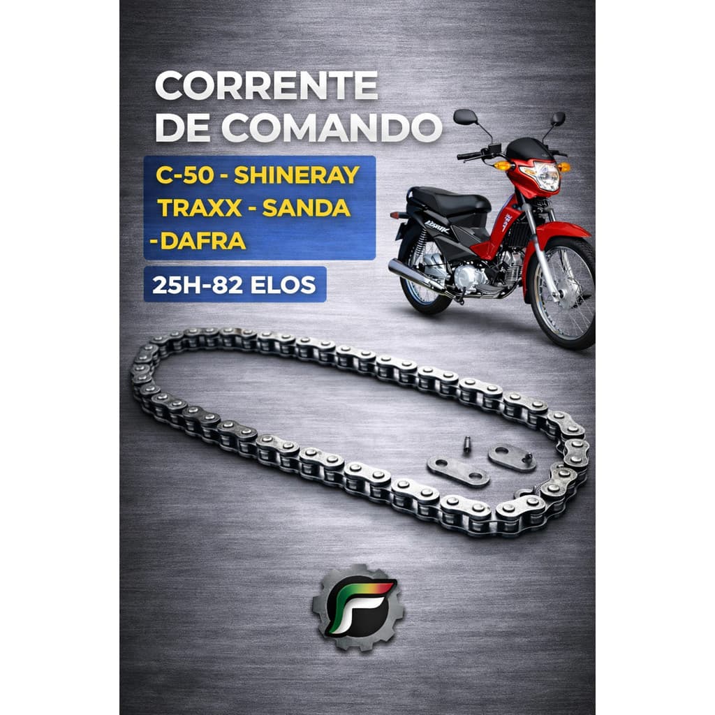 Corrente de Comando 25H 82 Elos Shineray XY50Q Phoenix Jet Traxx Dafra 50cc