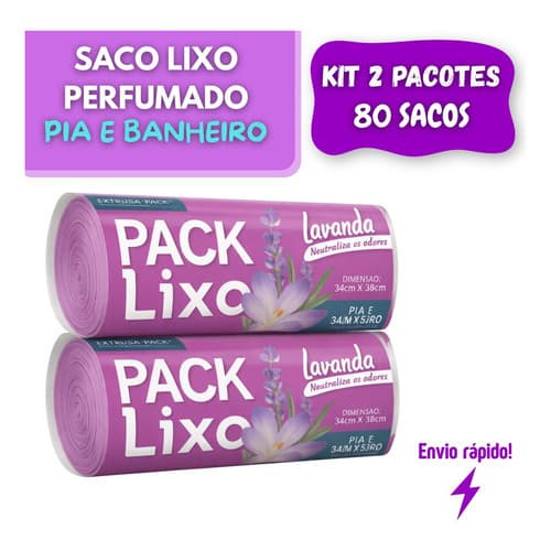 Kit 2 Rolos Saco de Lixo Lavanda 80 rolos | 34x38cm | Pia e Banheiro | Anti-Odor
