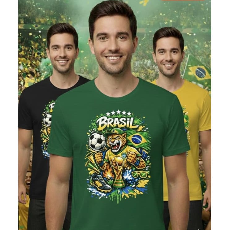 Camiseta Brasil Brasileira Copa do Mundo Verde Amarela Torcida Mascote Futebol Mundial Estampa Exclusiva