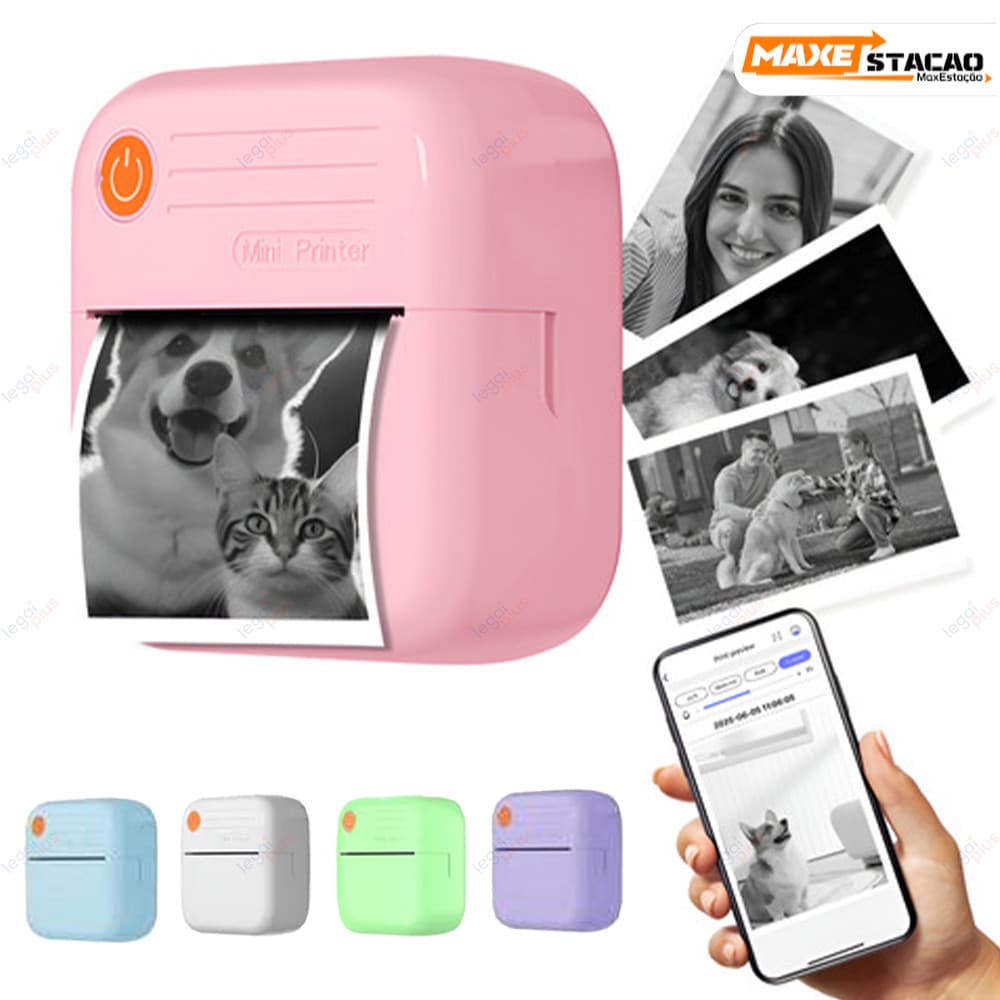 Adequado para Android Ios Mini impressora térmica portátil animação Design foto impressora sem fio+Rolo Papel