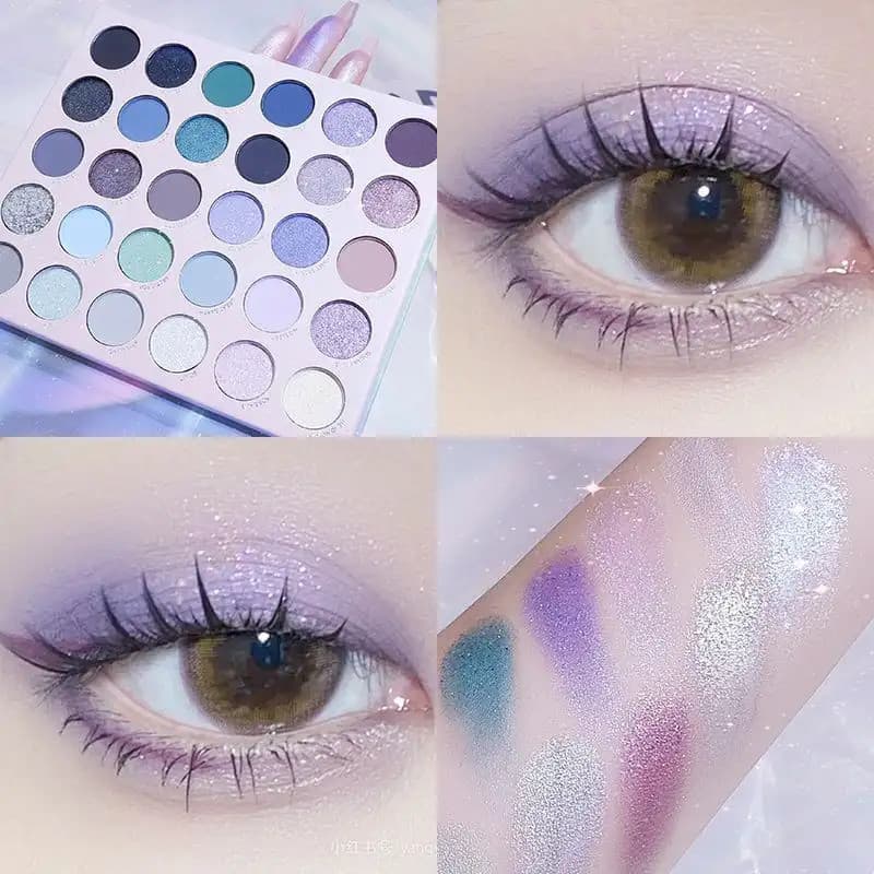 Paleta de Sombras de 30 Cores, Paleta de Sombras Roxo Fumê e Azul Gelo, Paleta de Maquiagem Profissional com Brilho Roxo