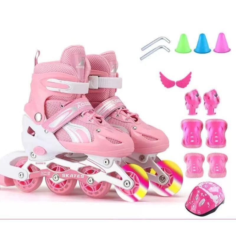 Conjunto completo profissional de patins inline infantis, patins ajustáveis ​​full flash--3915