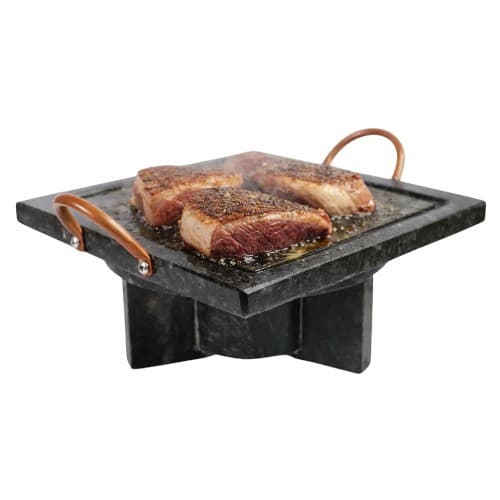 Fondue Pedra Sabão Chapa Quadrada 25 cm + Rechaud