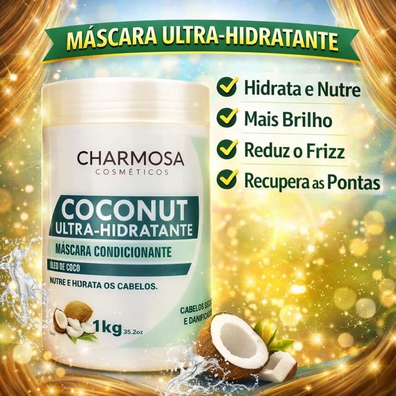 Máscara Capilar Óleo de Coco Charmosa 1kg Banho de Creme Hidratação Nutrição