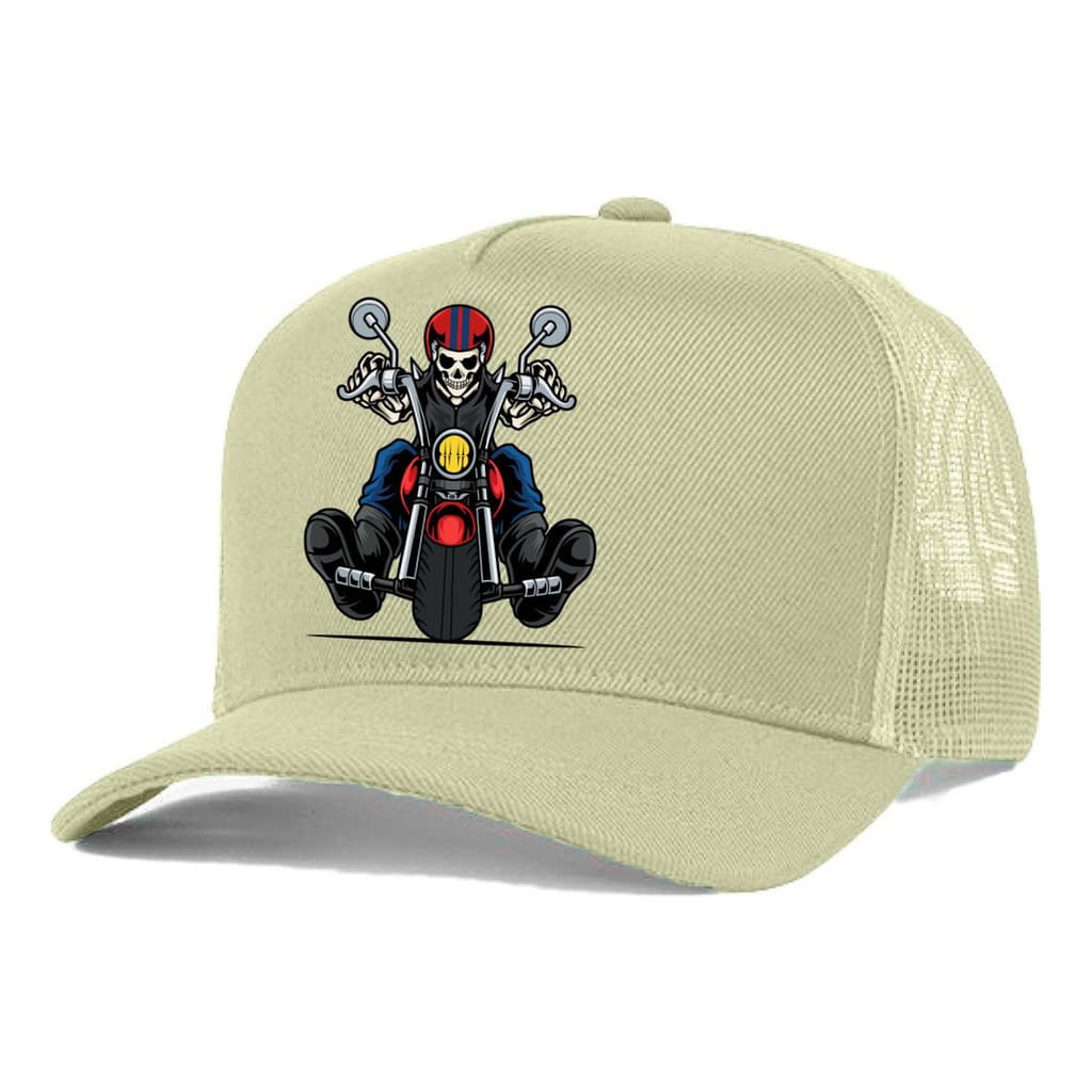 Boné Trucker Redinha Motoqueiro Caveira De Moto Aba Curva