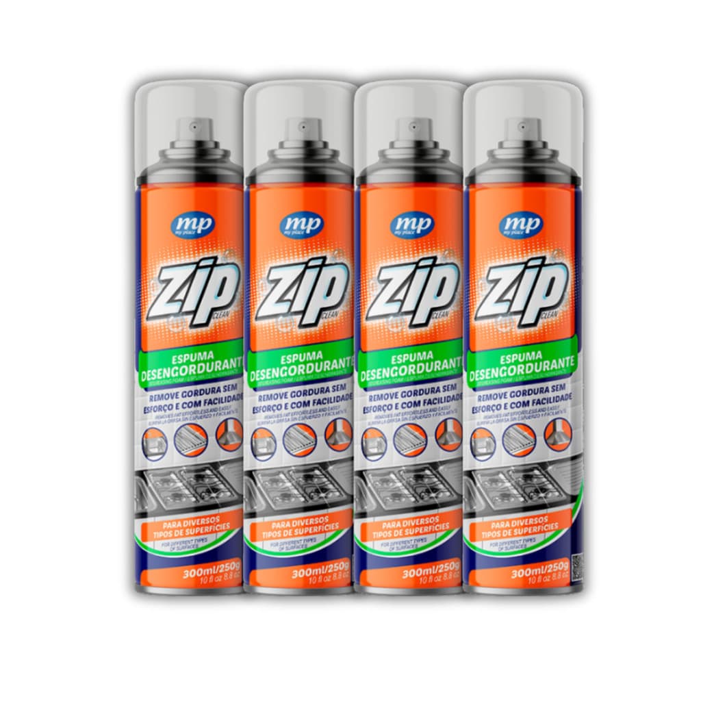 Kit C/4 Espuma Desengordurante Limpeza Pesada Zip 300Ml - My Place