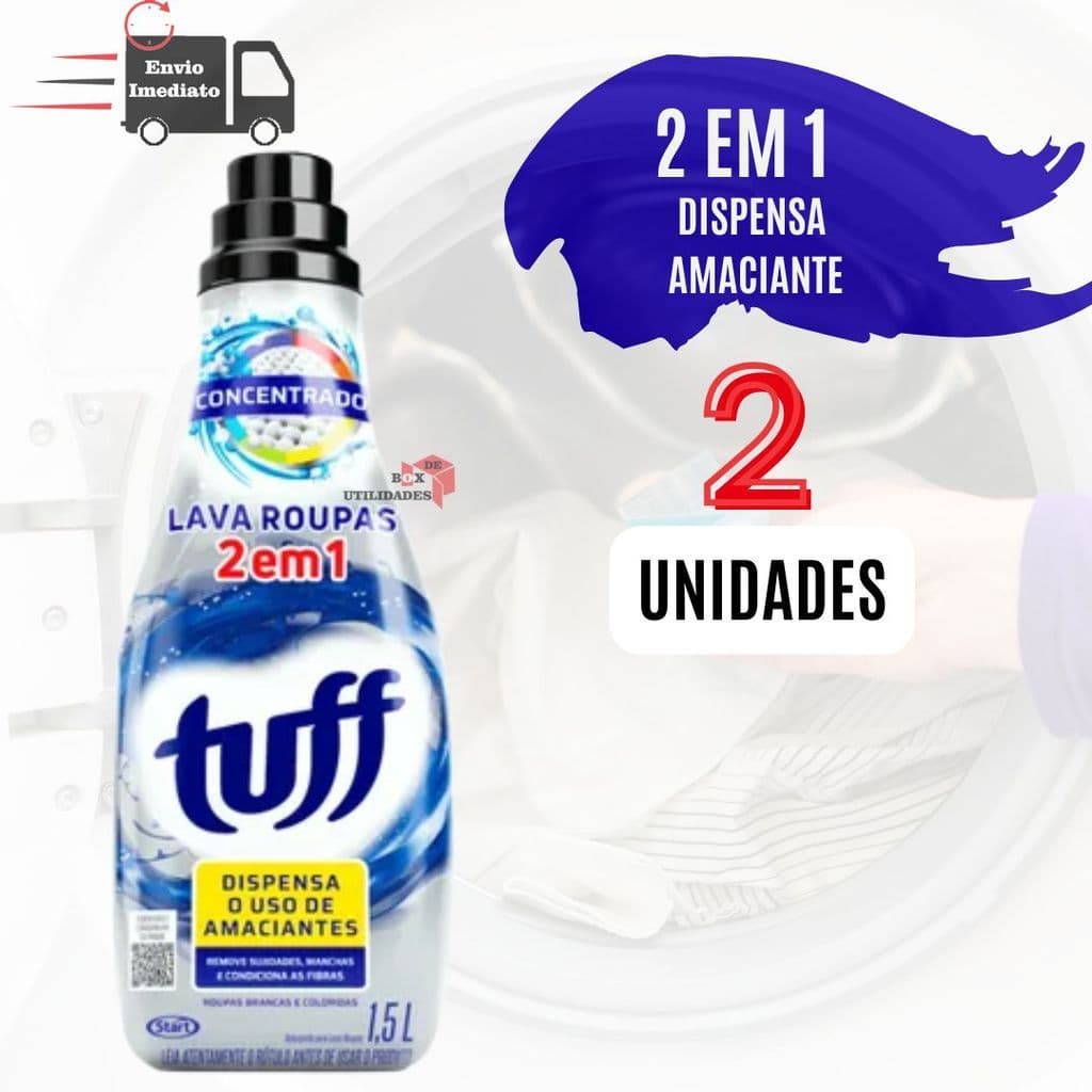 Kit 02 Lava Roupas 2 em 1 Tuff Concentrado Dispensa Uso Amaciante 1,5L 1500 ml