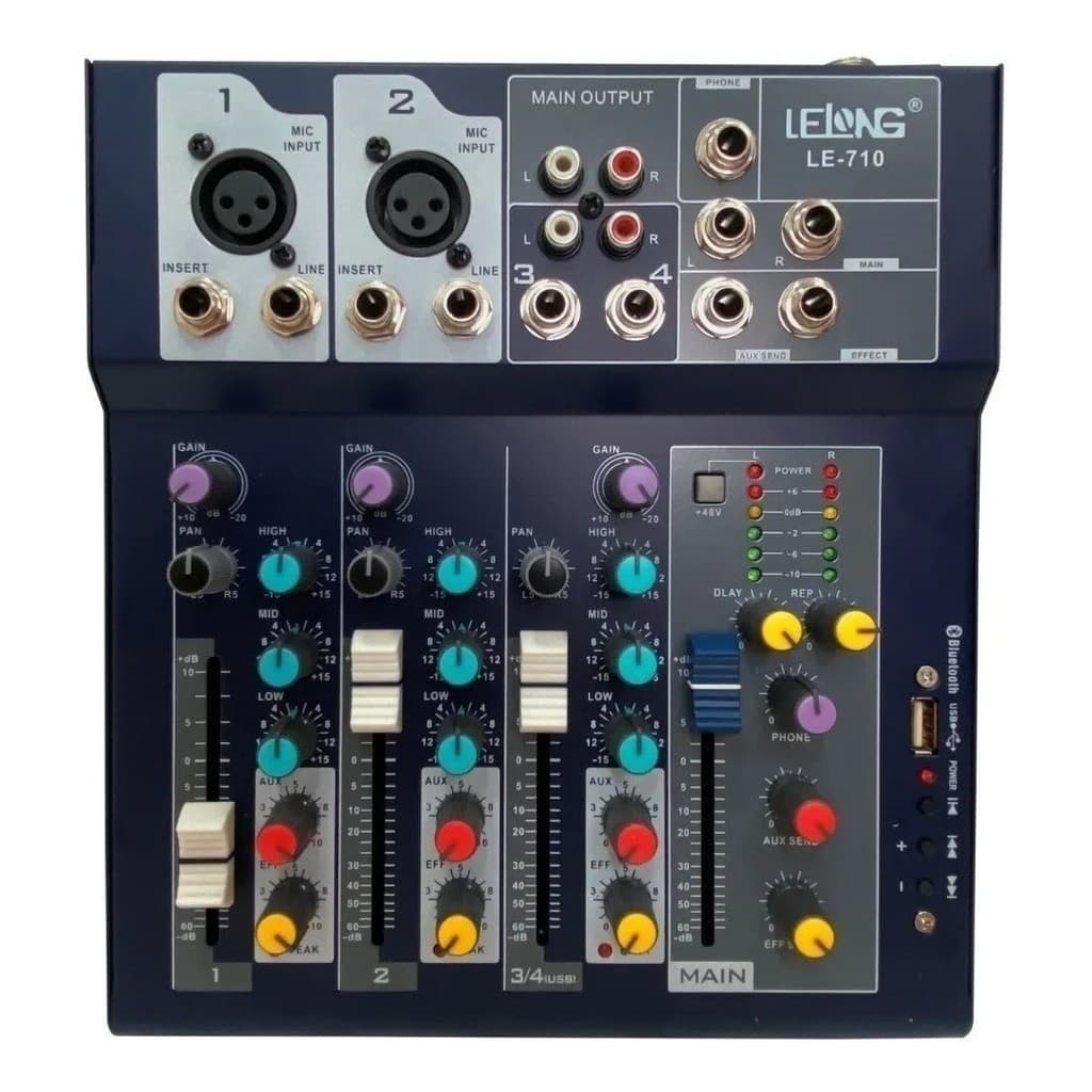 Mesa de Som Digital 4 Canais LE-710 Lelong Bluetooth Com Phantom Power Usb Mixer Mp3 Player