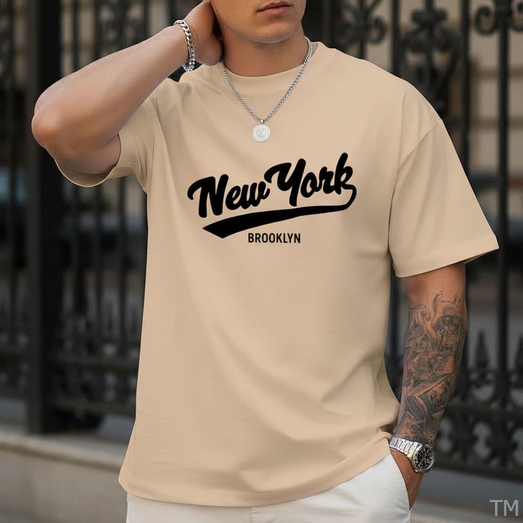 Camiseta Unissex Estilosa Manga Curta Masculina Estampa New York Brooklyn Street Camisa Respirável