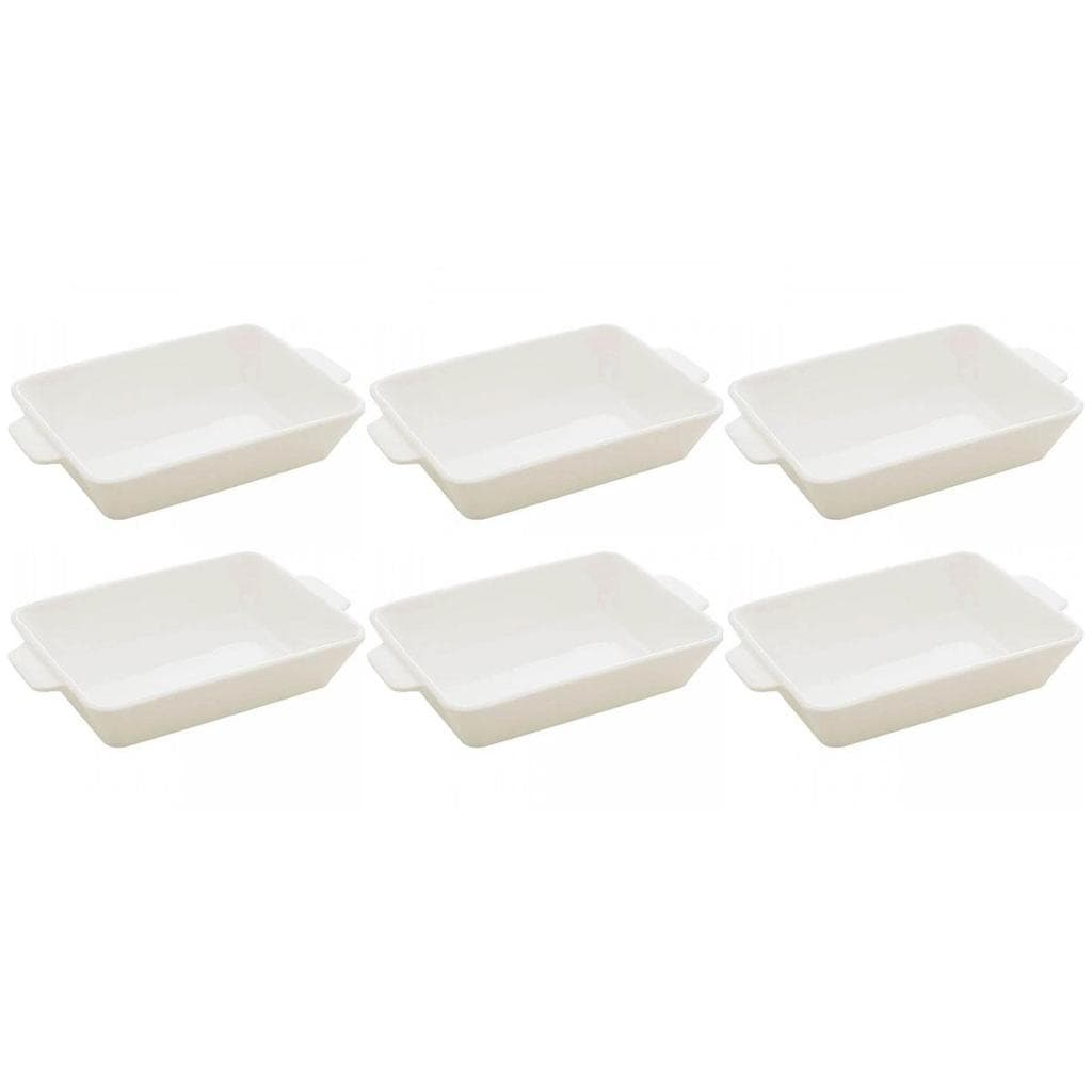 Kit 6 Refratários 23,5x15x5cm Travessa Porcelana Branca com