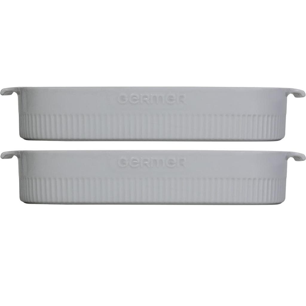 Kit 2 Travessas Refratária Porcelana Retangular 36x24cm Branca Germer com Alças
