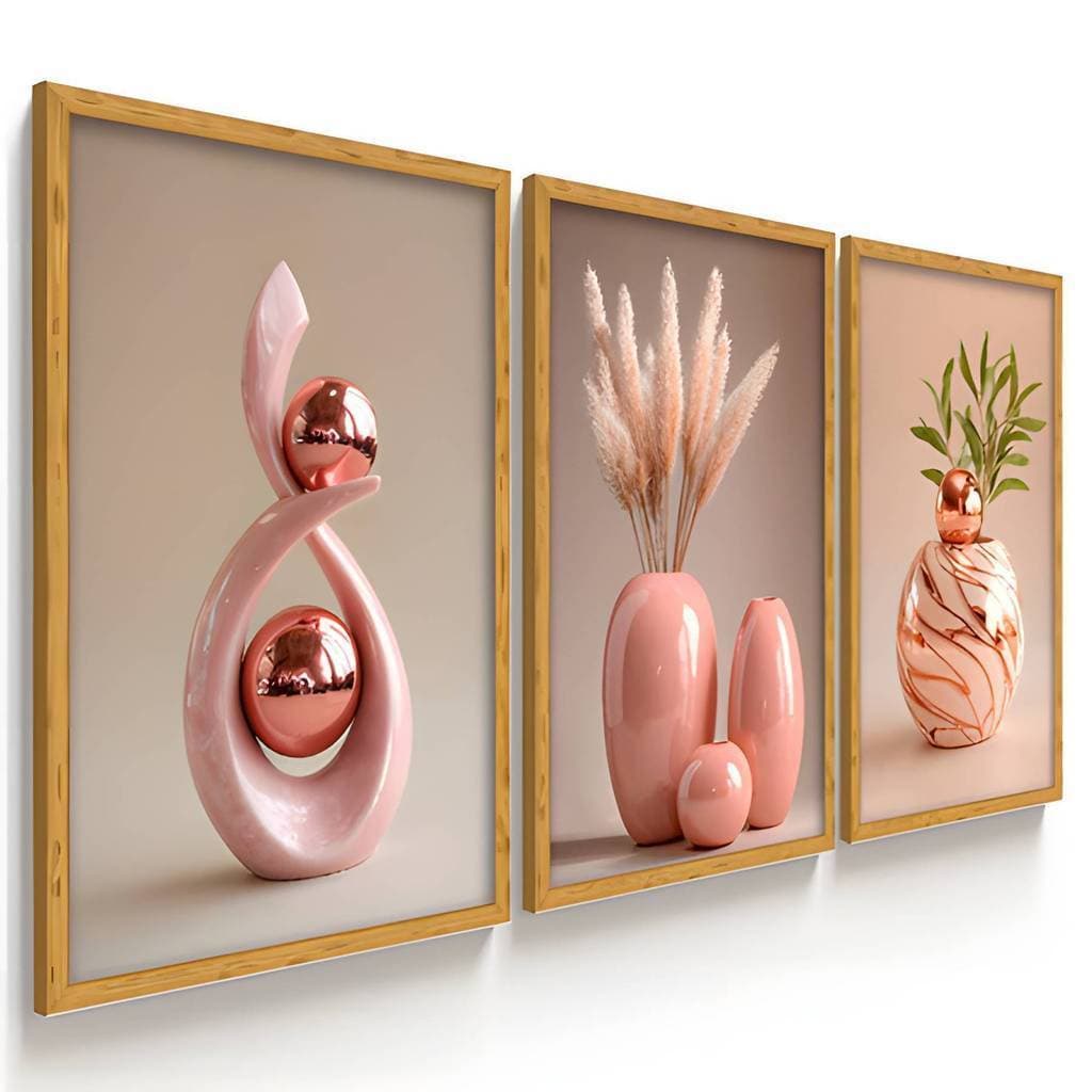 KIT 3 Qadros Decorativos Vasos Inspiração Zen Vários Estilos Cores Sala de Estar  Quarto Decoração de parede