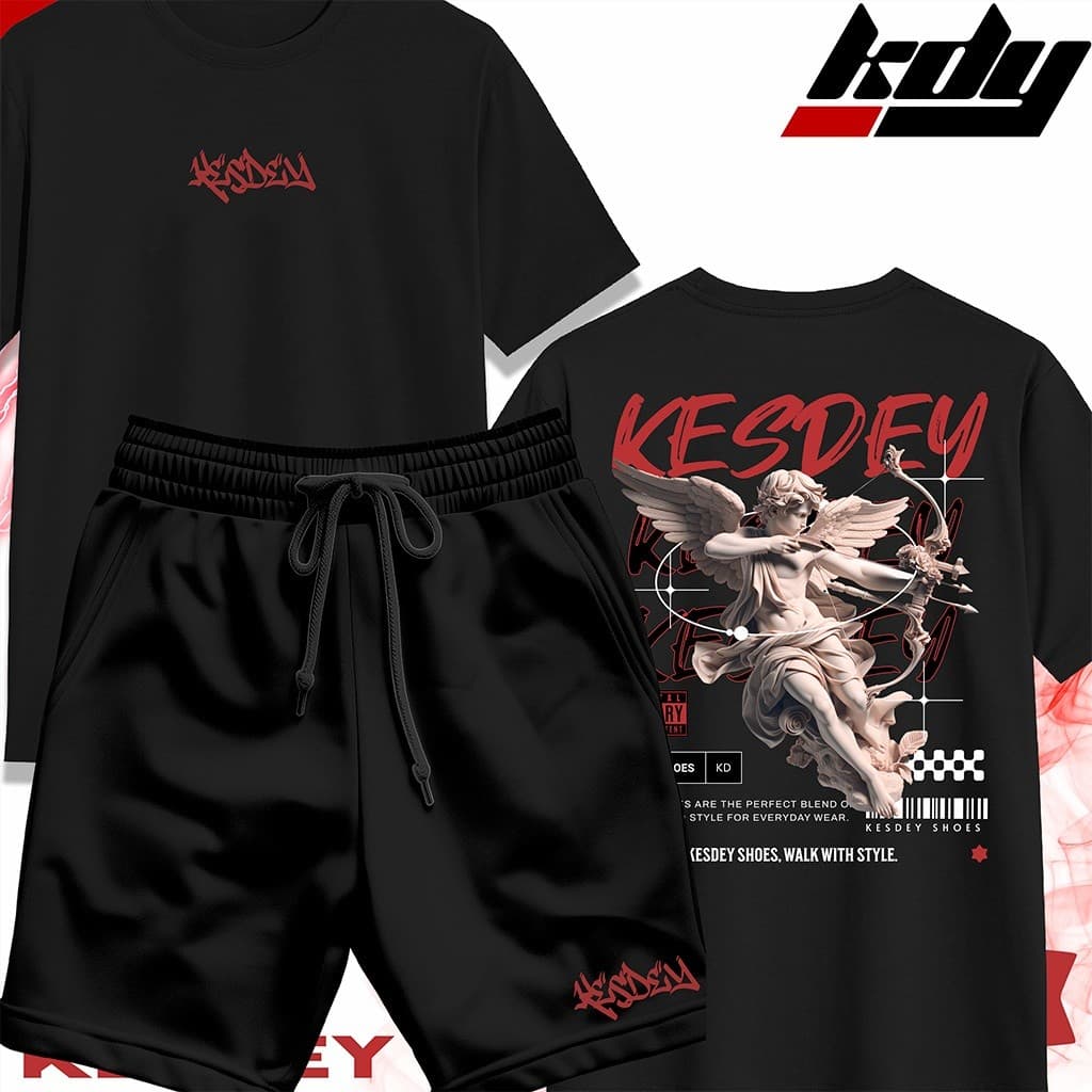 Camiseta Streetwear Masculina Feminina 100% Algodão e Bermuda Mauricinho Estampa KESDEY ANJO FLECHA