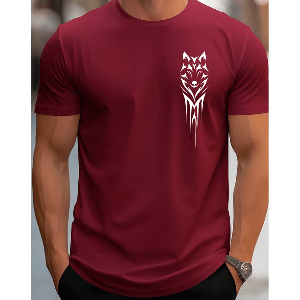 Camiseta Masculina Wolf Tribal Estampada no Peito Estilo Streetwear Casual Confortável Moderna