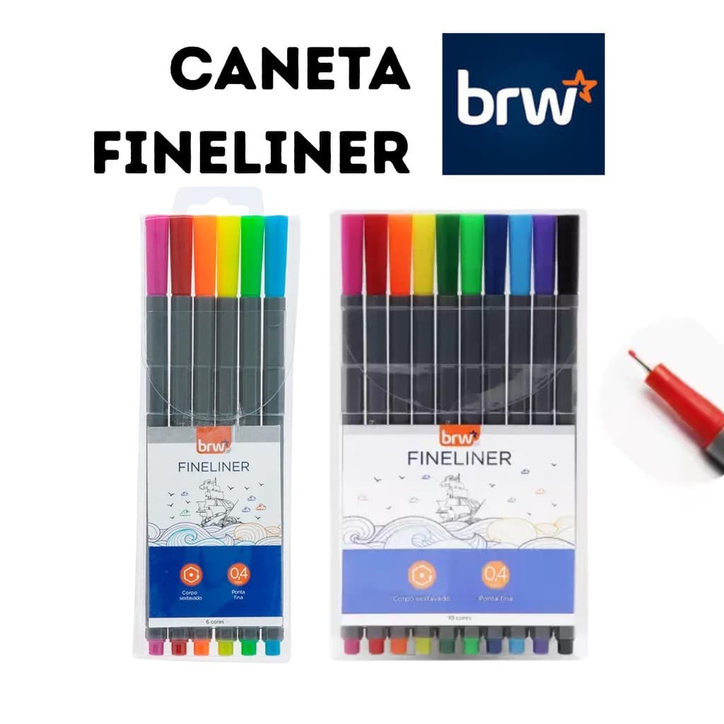 Canetas Coloridas Fineliner Ponta Fina 0,4mm BRW | 4, 6 ou 10 Cores Caneta Fine Line