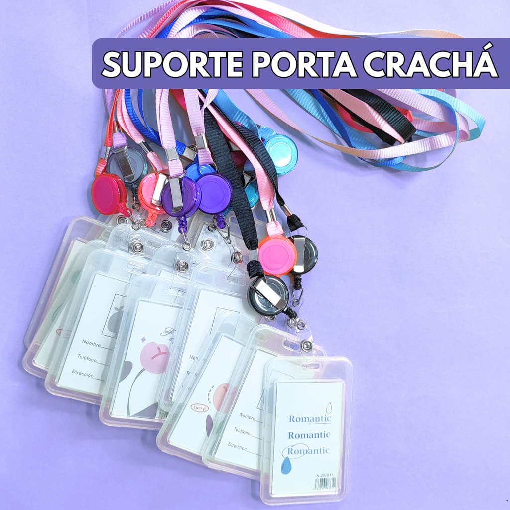 Porta Crachá Cartão Ultra Resistente Com Cordão Roller Clip Dupla Face Vertical - Escolha Seu Kit