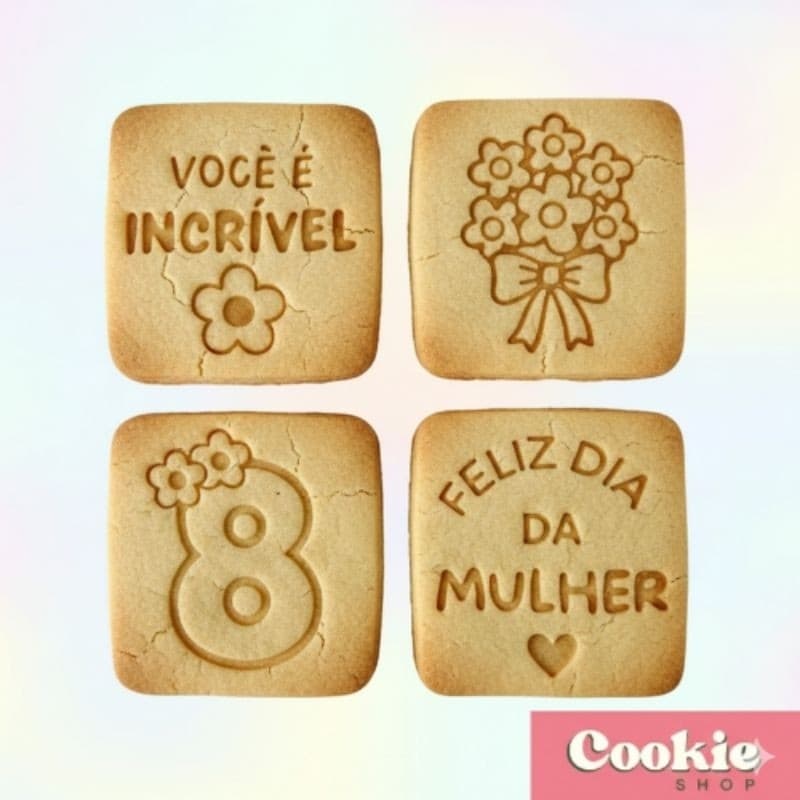 kit Cortador + Carimbo de Biscoito dia da Mulher para Massas, Doces e Pasta Americana