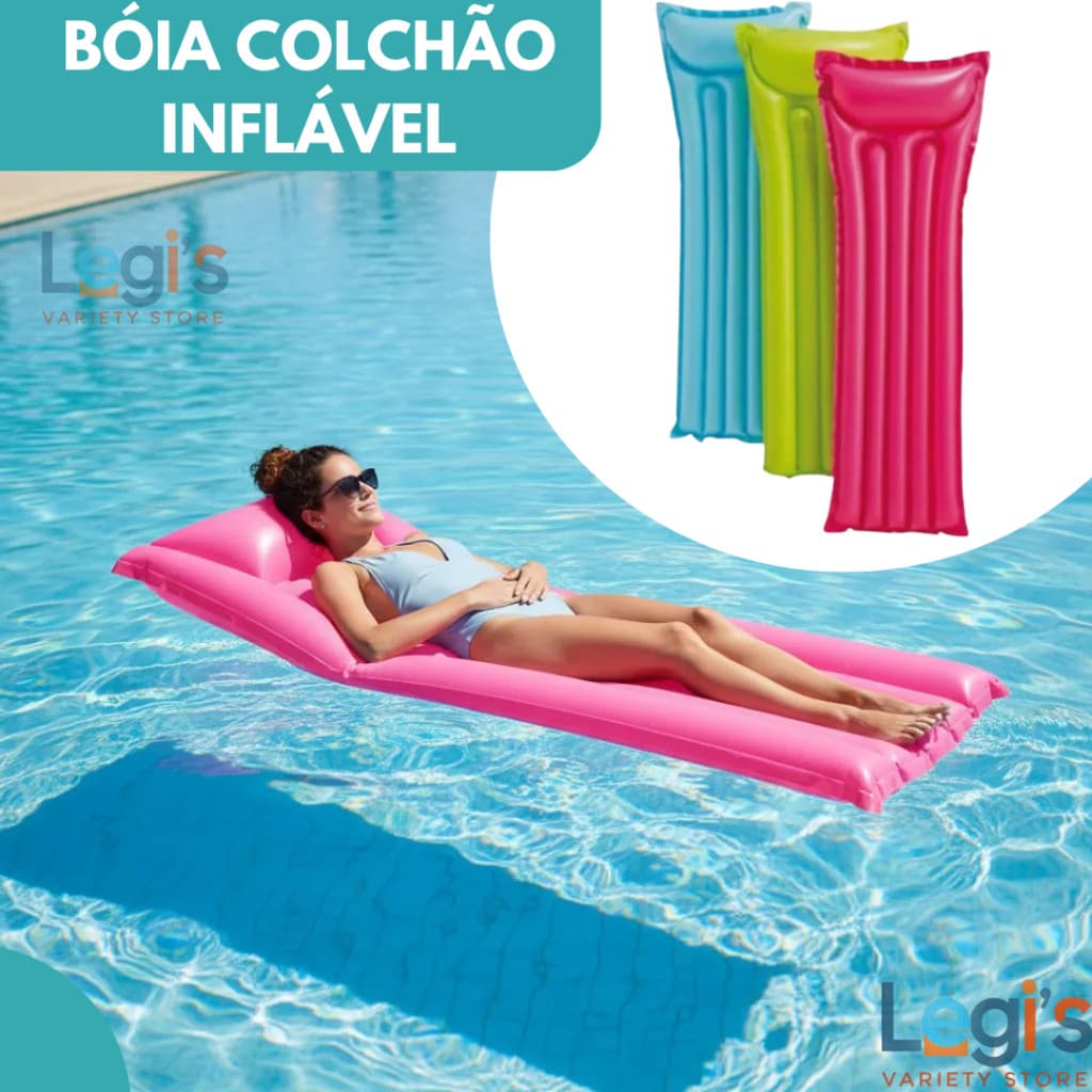 Boia Colchão Inflável para Praia e Piscina – Boia Bronzeadora Liso 1,83m, Resistente, 4 Cores