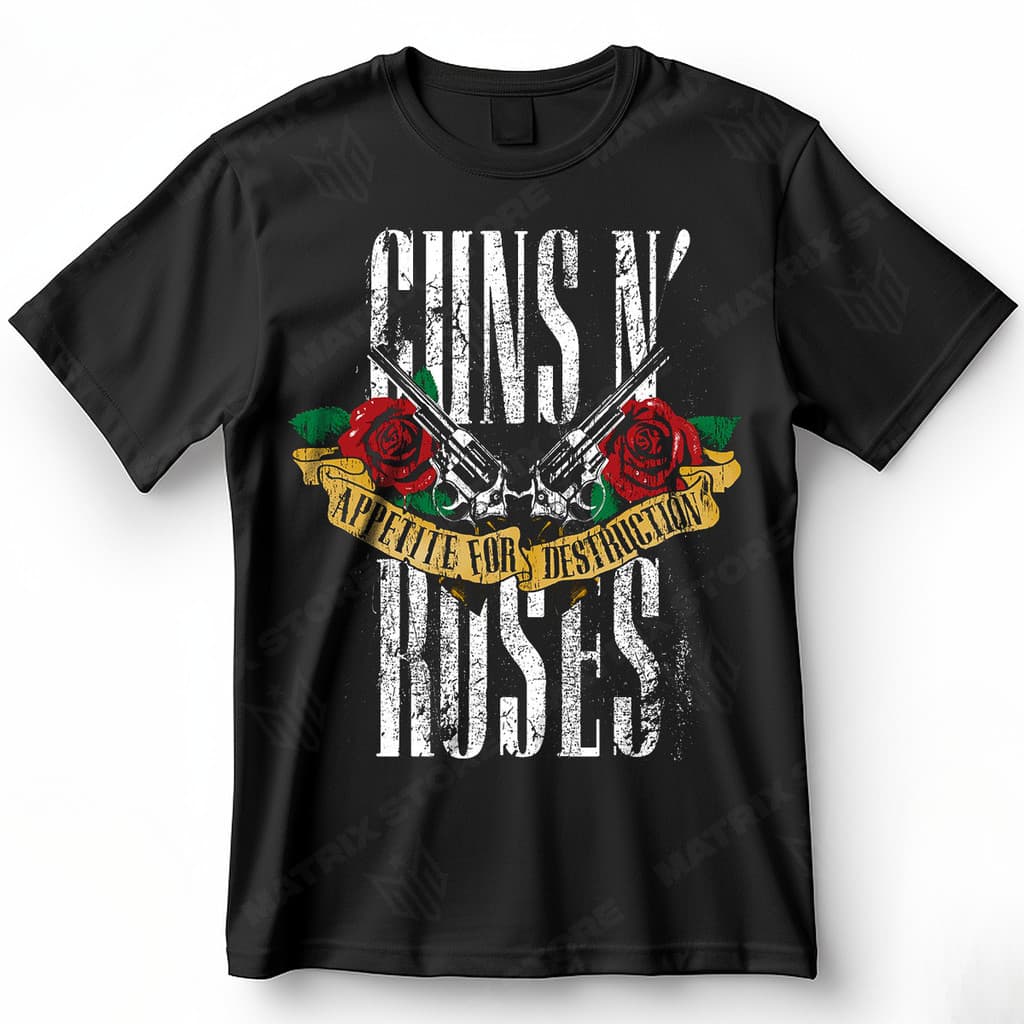 [Camiseta Premium em Algodão Puro]VU Camisa Guns N Roses Appetite For Destruction Rock & Roll Blusa Camiseta de Rock 100