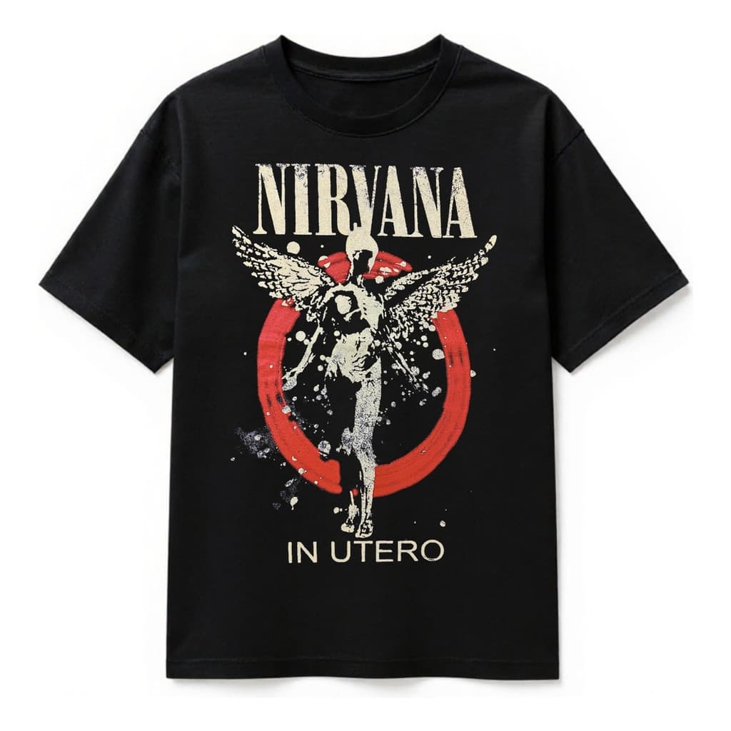 Camiseta Nirvana In Utero Preta Unissex Adulto Banda De Rock Camisa Blusa Masculina Feminina