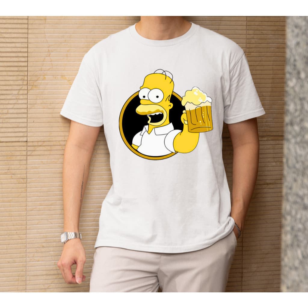Camiseta Homer Simpsons Beer Cervejinha Camisa Desenho Animado Séries  Fio 30.1 Estampada em DTF.