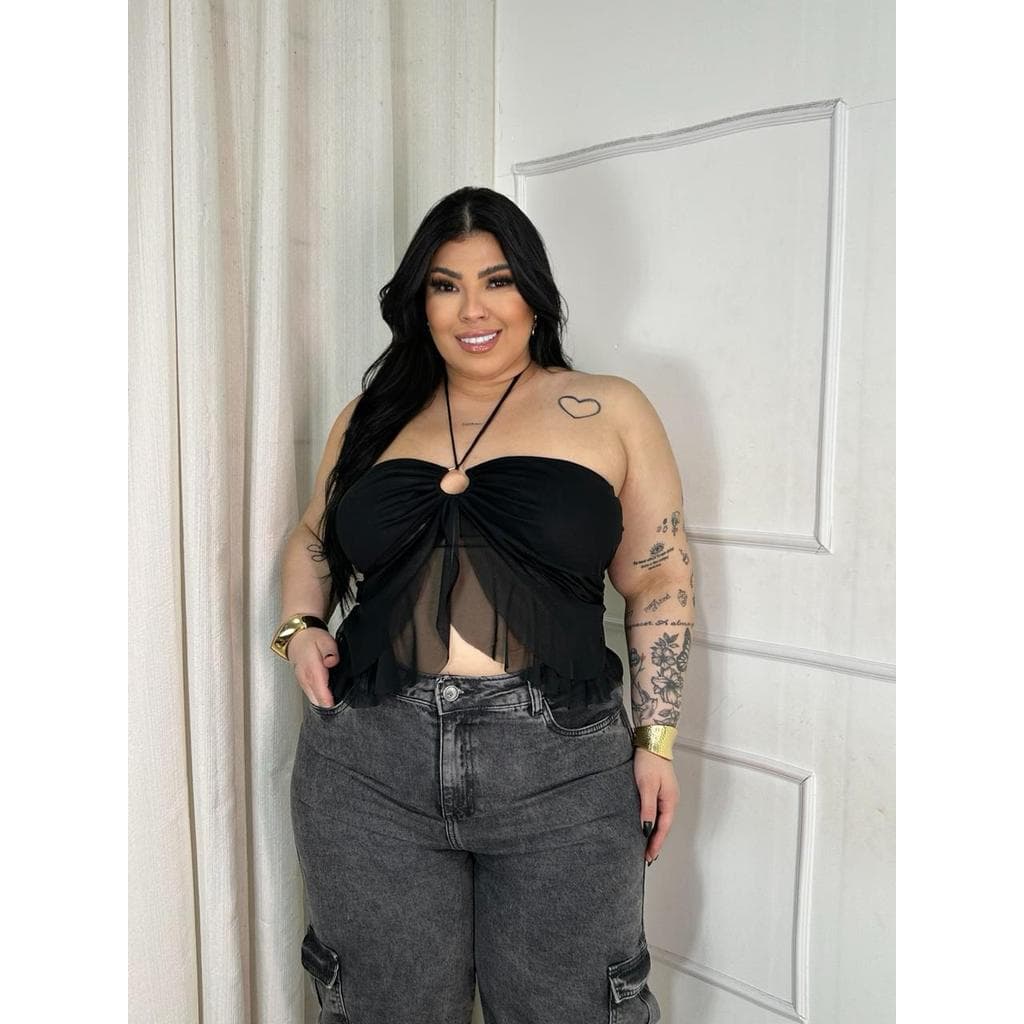 Cropped com Detalhe em Tule e Amarração