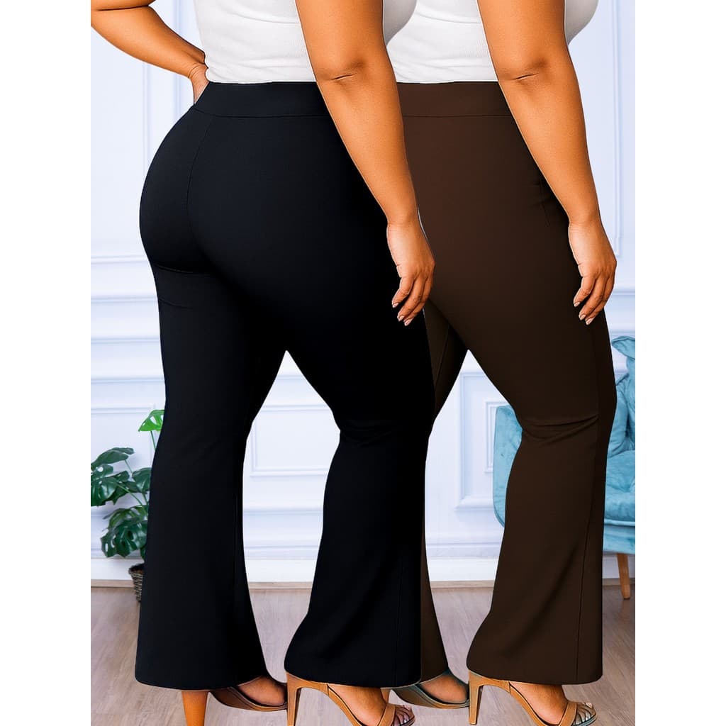 Kit 2 Calça Legging Boca de Sino Flare Bailarina Fitness e Treinos Plus Size