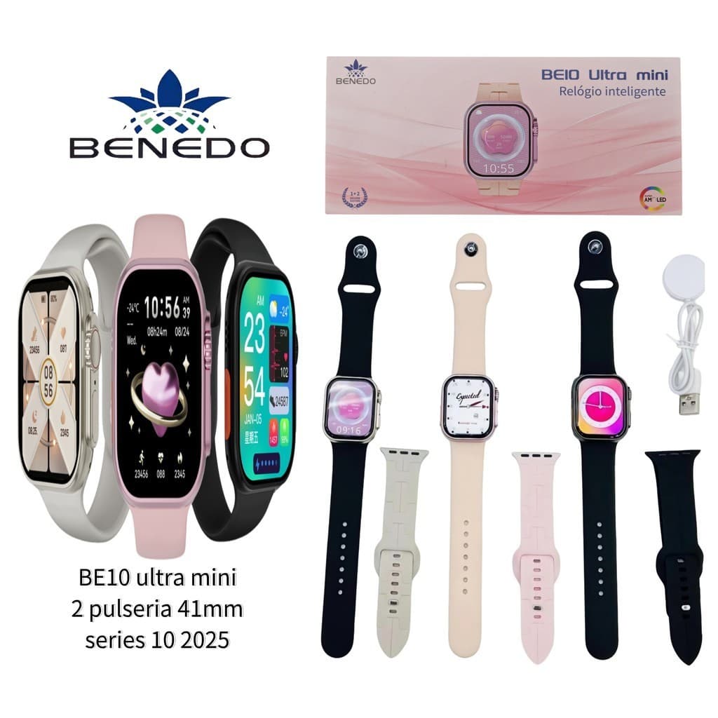 SmartWatch Relogio InteligenteBE10 ULTRA mini 41mm 2 Pulseiras Esportes GPS Faz Recebe Chamada