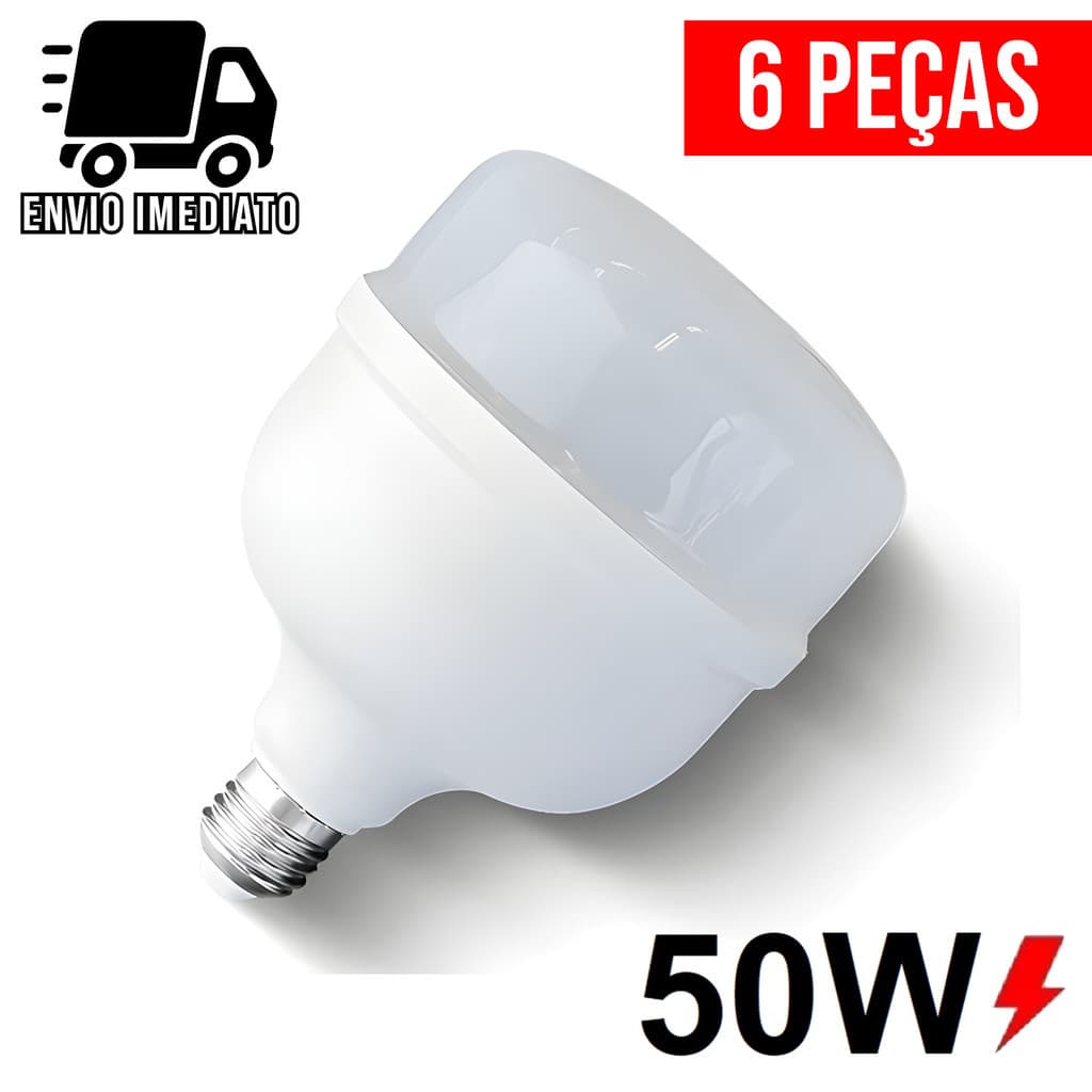 Kit 6 Lampada LED 50W E27 Bivolt Branco Frio 6500K Alta Potência Super Econômica