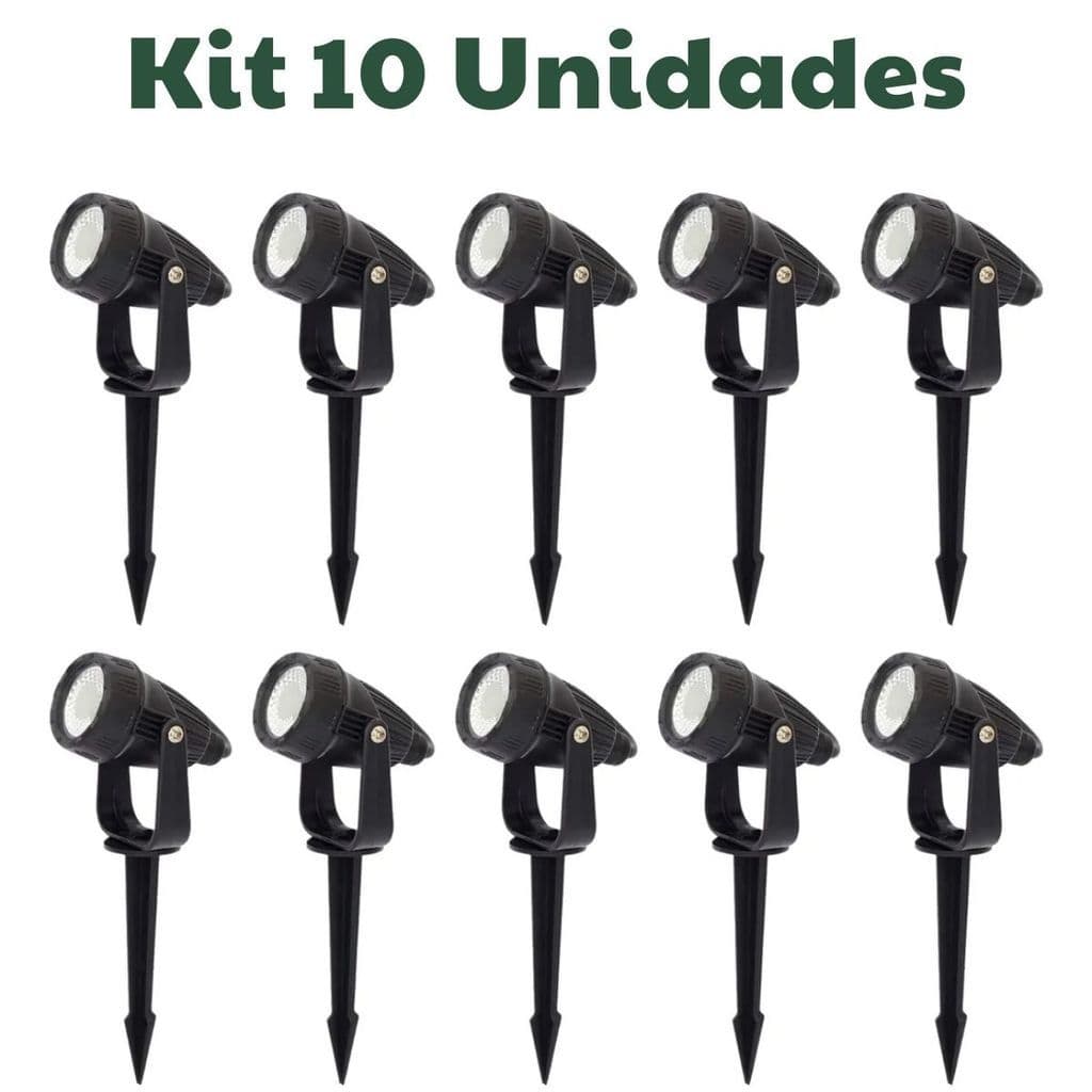 Kit 10 Espeto Jardim LED 7W Preto Bivolt IP65 Branco Quente 3000k Verde Externo Jardim Calçada