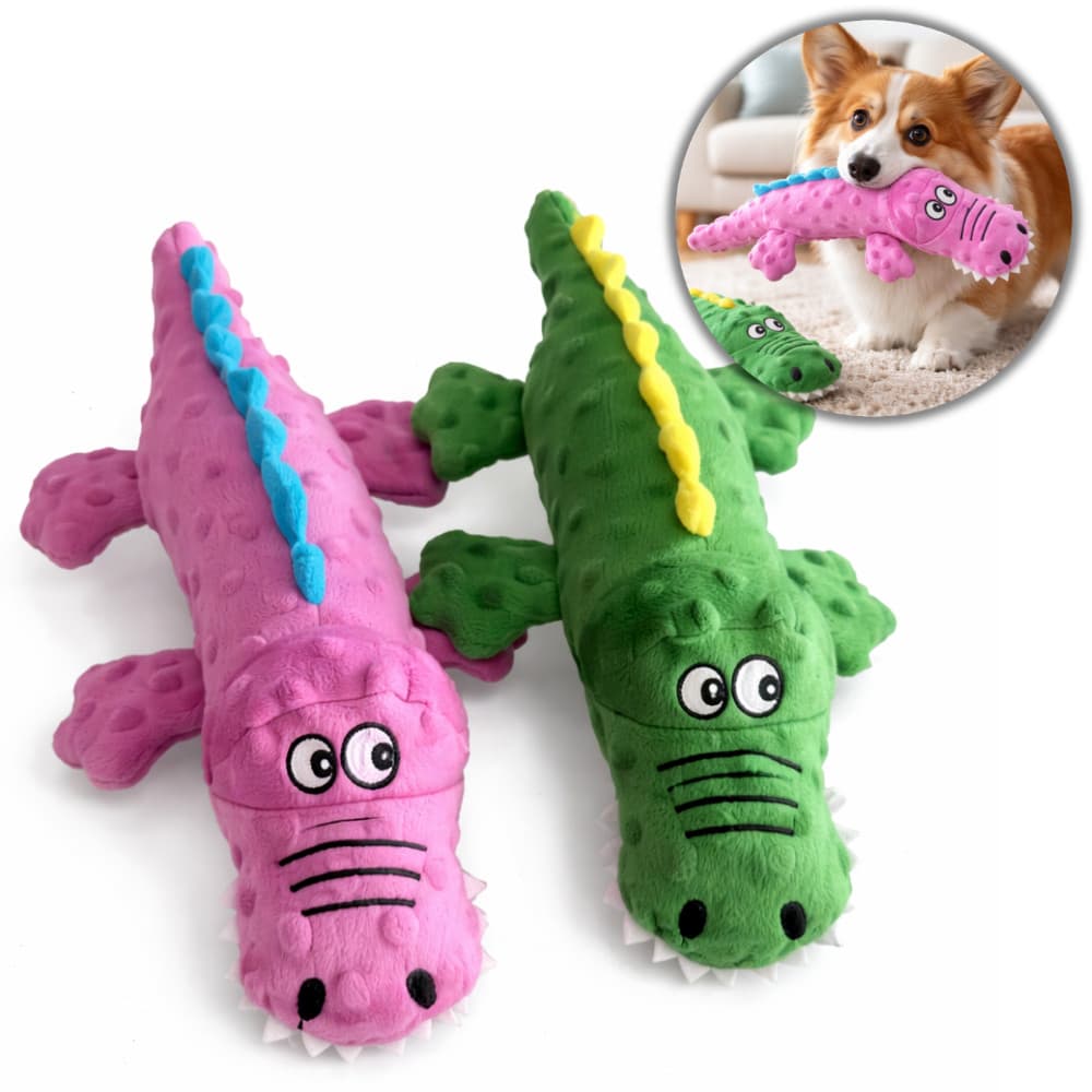 Brinquedo para Cachorro Jacaré de Pelúcia com Apito Mordedor Interativo