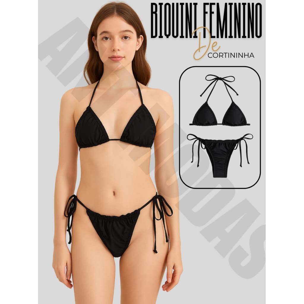 Biquíni Feminino Cortininha Liso Bojo Ajustável Tendência Verão