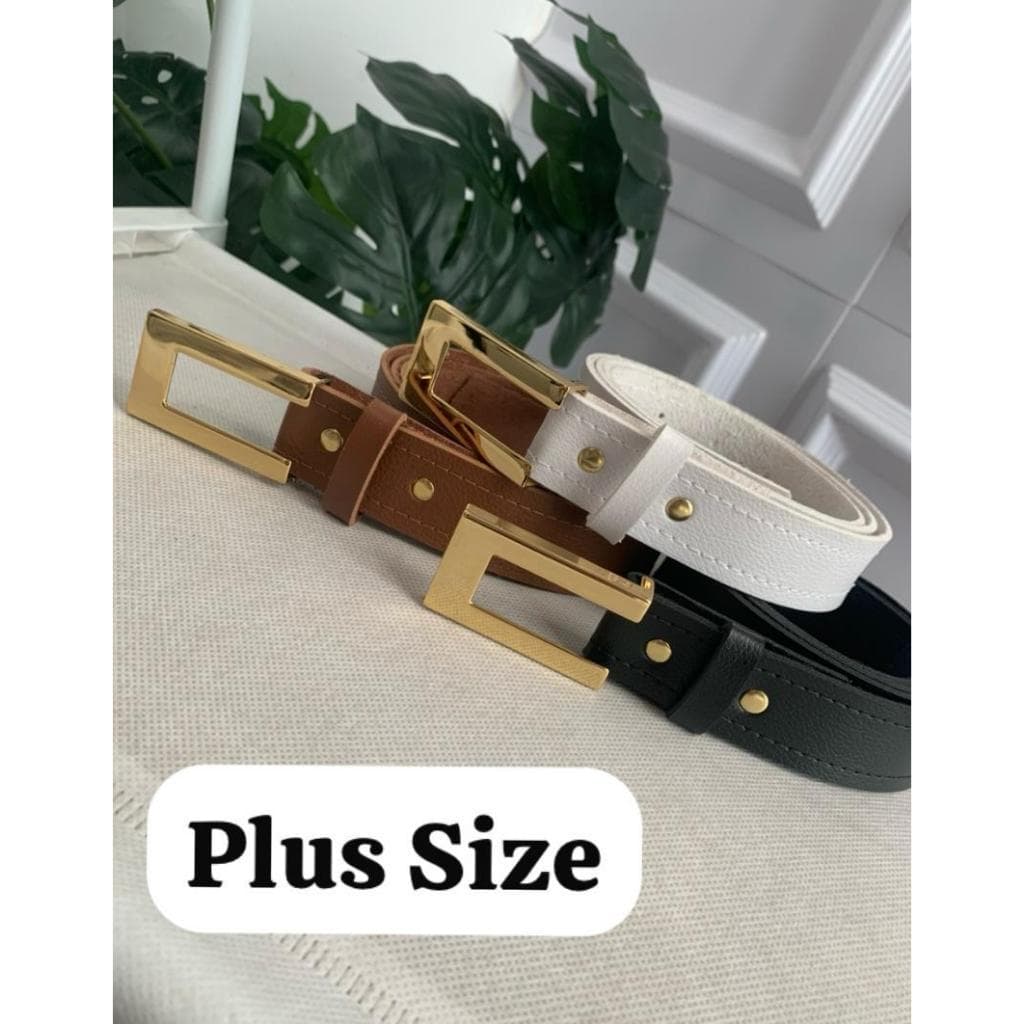 Cinto Fino Plus Size Costura Luci Sintético Fivela Dourada Retangular moderno elegante casual