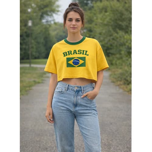 Cropped Oversize Basico Copa Do Mundo Bandeira Brasil 2026
