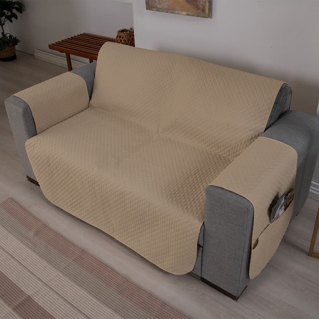 Capa De Sofá Protetor 2 Lugares Avulsa Com Porta Acessórios