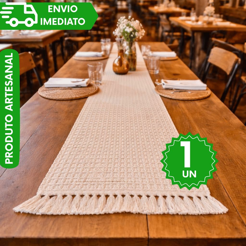 Caminho de Mesa Boho Chic Algodão 100% Artesanal com Franjas Decoração Mesa Posta Sala Jantar Festa